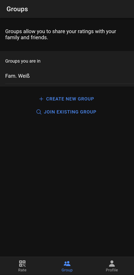 Screenshot of the group overview page showing different groups the user belongs to