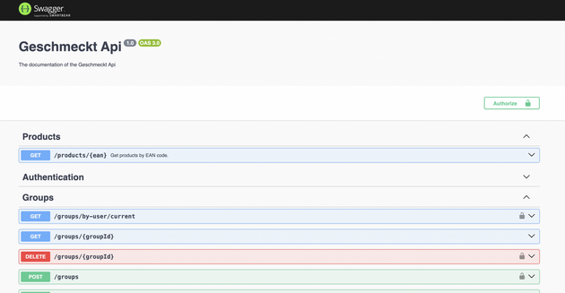 screenshot of the swagger ui showing the documentation of the API